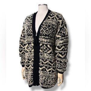 JONES NEW YORK SPORT Black & Cream Hand Knit Bouclé Mohair Cardigan VINTAGE